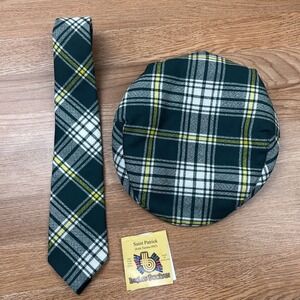 Ingles Buchan Saint Patrick Tartan Plaid 100% Wool Hat & Tie‎ Set Scotland NEW